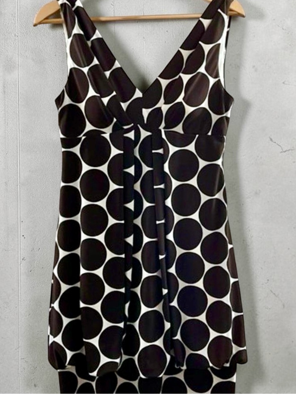 Eliza J Brown White Dot Print V Neck Sleeveless Draped Back Dress Size 8
